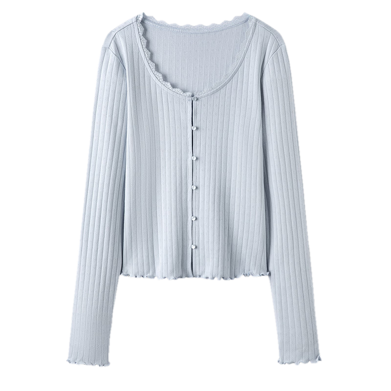 Semir [Pure Cotton] Long Sleeve T-Shirt Women 26 Autumn Short Slim Lace Trim Thin Cardigan 109526101005