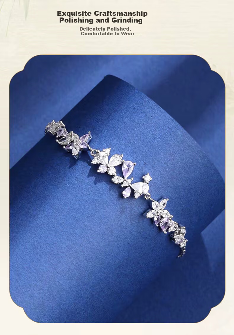 Chow Tai Fook [1000+ Stores] Full Diamond Sparkling Wisteria Flower Bracelet for Women High-End Bracelet Gift for Girlfriend 5