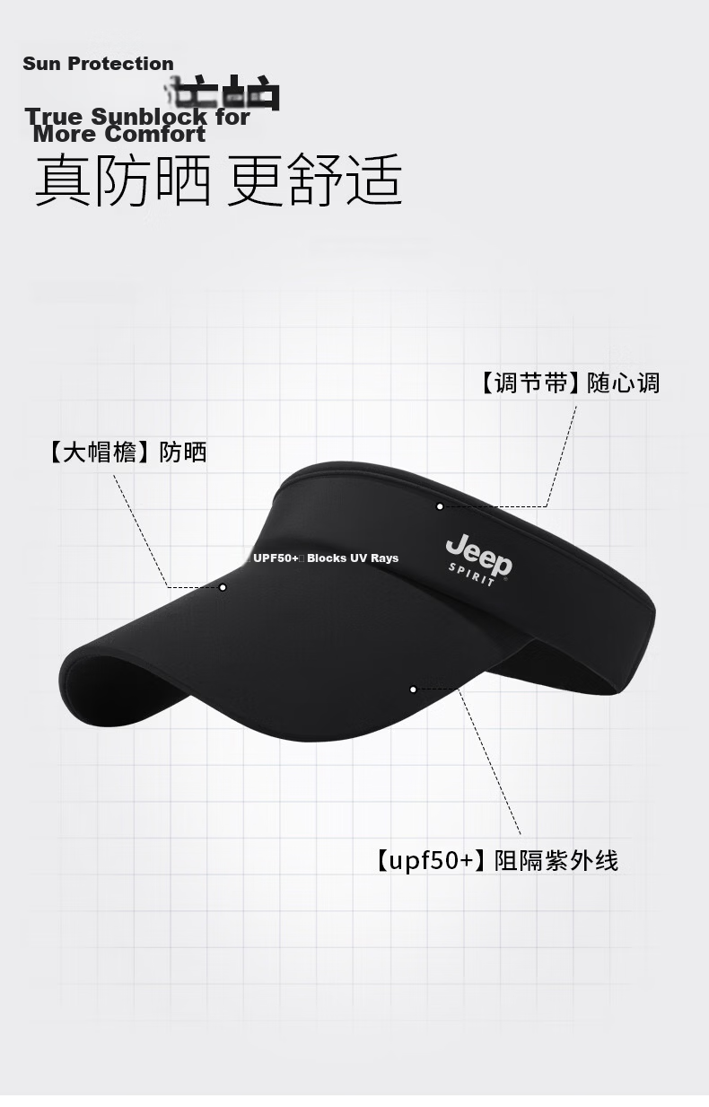 JEEP SPIRIT Men's Summer UV Protection Sun Hat Sports Sunshade Cap Women's Baseball Open-Top Hat KD553 Light Gray 5