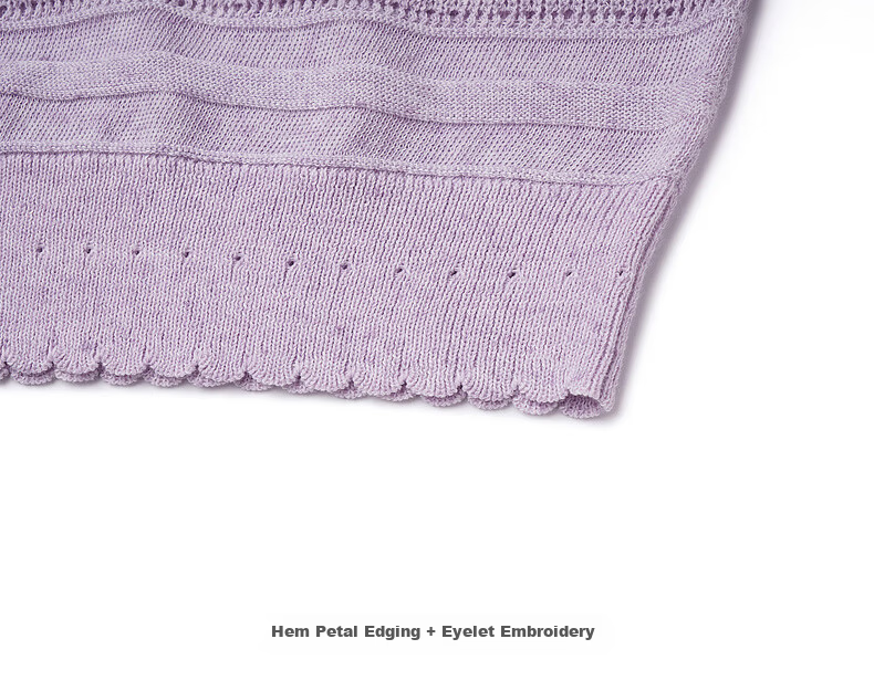 Olrain Purple V-Neck Hollow Casual Simple Short Sleeve Pullover Knit Top for Women, Size M 25