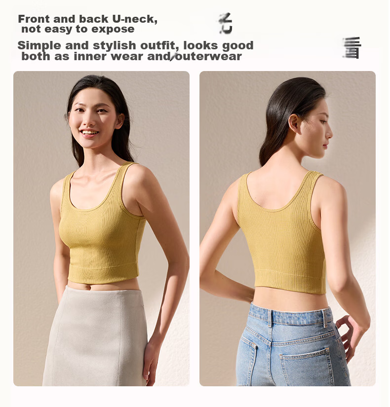 Mannifen Wireless Bra Camisole Tank Top for Women, Padded Sports Back Vest, Integrated Bra, Outerwear Compatible 3