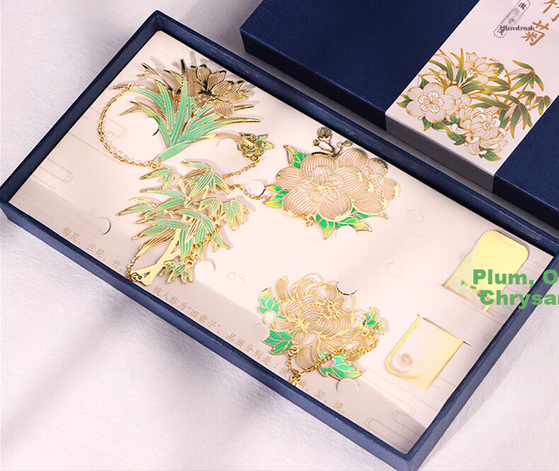 E-Muguo Metal Bookmark Ancient Style Gift Box Birthday Gift for Teacher Classmate Friend Chinese Style Cultural Creative Souvenir Creative Bookmark Souvenir Gift - Plum Orchid Bamboo Chrysanthemum 16