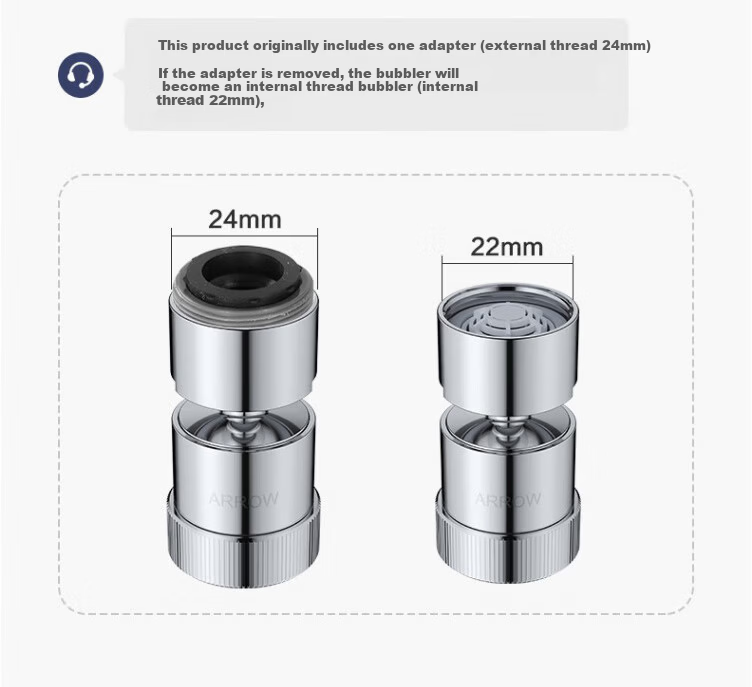 ARROW Copper Faucet Aerator for Basin and Kitchen Sink, Splash-Proof, 360-Degree Rotatable Water Outlet AE5978-W 13