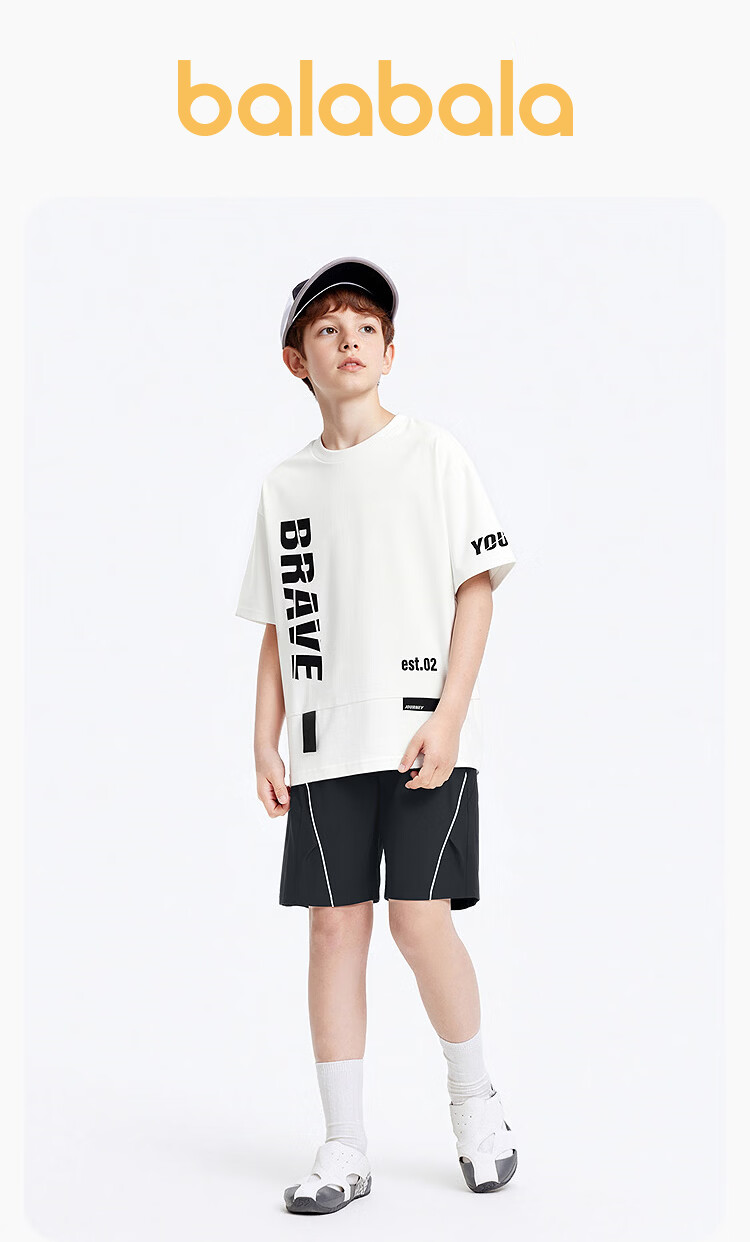 BALABALA Boys' Short-Sleeve Set, Children's Two-Piece Outfit for Older Kids, 2026 New Summer Style, Moisture-Wicking Quick-Dry T-Shirt And Pants 39