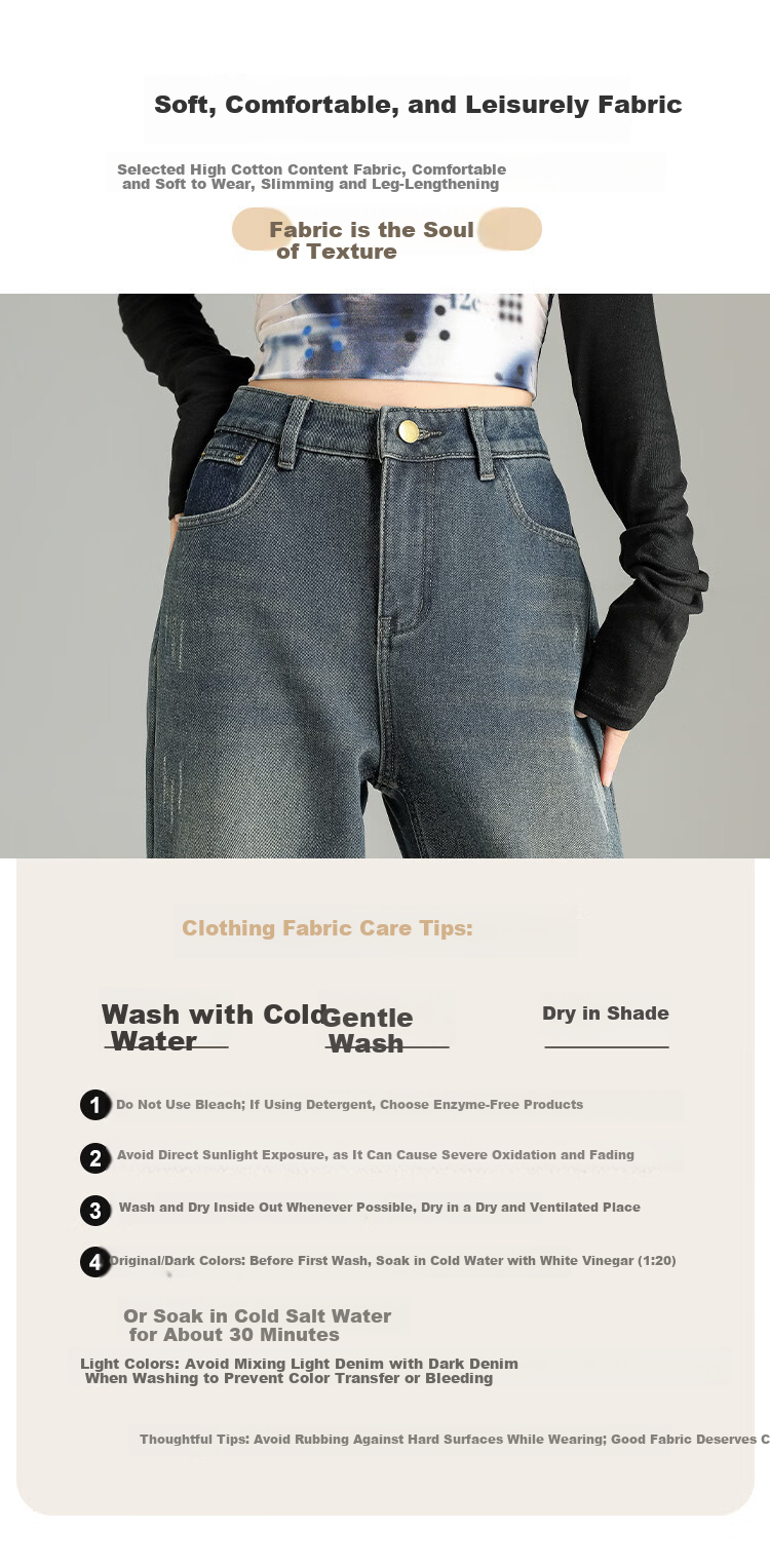 TonLion 2025 Winter Fleece-Lined Thickened High-Waist Korean Style Straight-Leg Vintage Versatile Denim Pants 3