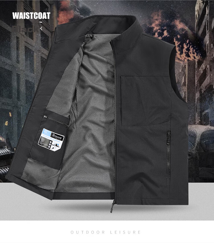 JEEP SPIRIT Men's Outdoor Casual Quick-Dry Vest Breathable Simple Stand Collar Photography Jacket Military Green M 19