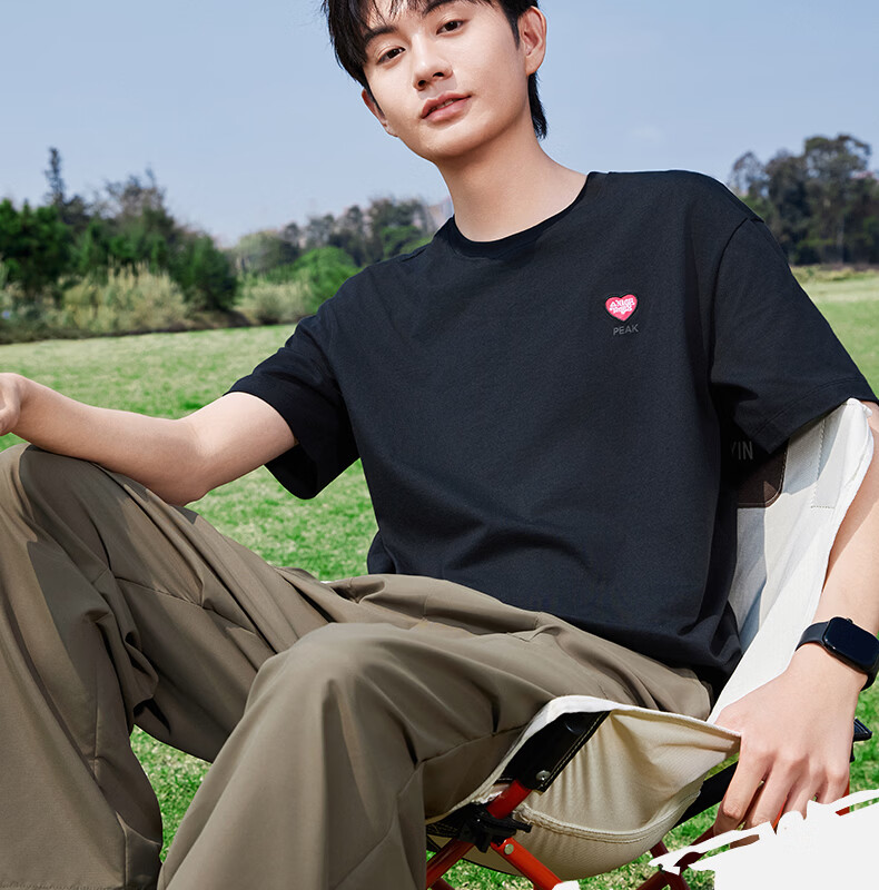 Peak Men's Summer Short Sleeve Pure Cotton Casual Loose Breathable Outdoor Xinjiang Cotton Sports Base T-Shirt DF652430 2