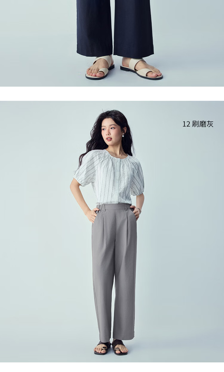 Giordano Women's Linen Pants 2026 Summer Cotton Linen Pleated Semi-Elastic Waist Cropped Casual Pants 05426337 15