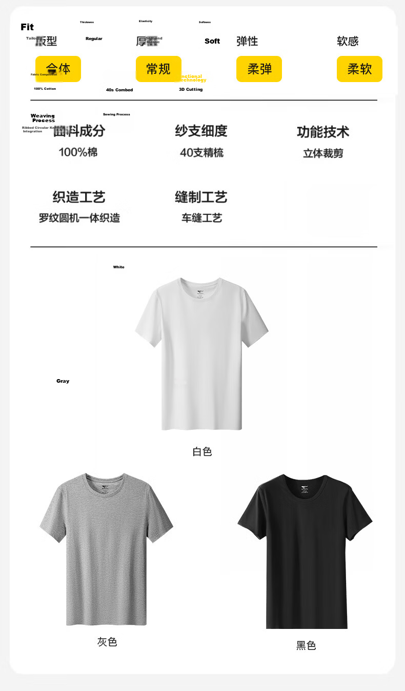 Seven Wolves Men's Short Sleeve T-Shirt Pure Cotton Solid Color Summer Sweat-Absorbing Breathable Simple Comfortable Base Layer Homewear 16