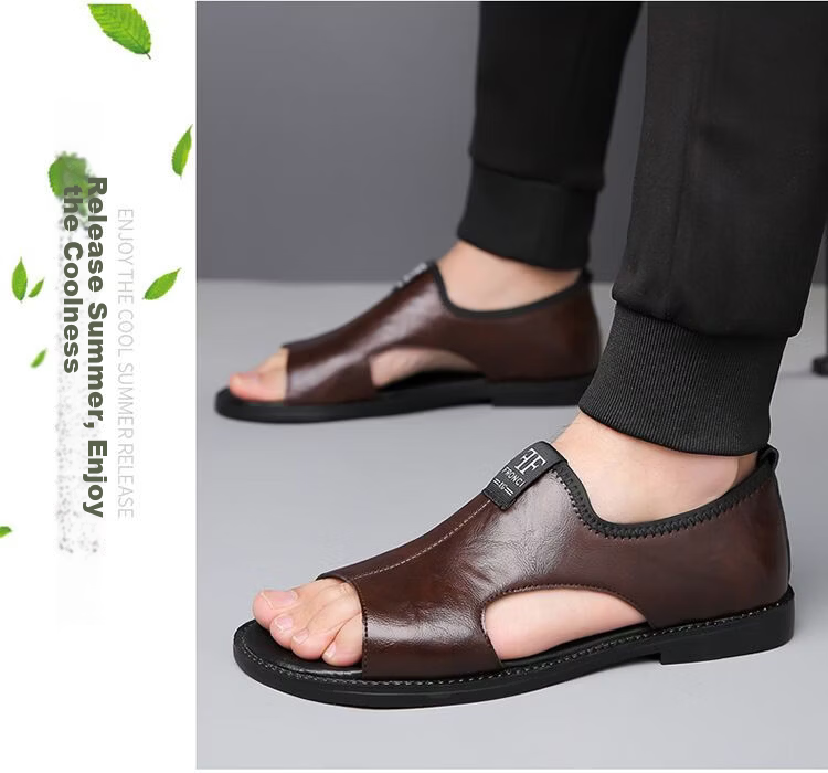 Jingzhenlianggong Men's Summer Sandals Dual-use Slippers Non-slip Soft Sole Beach Shoes Dark Brown [Glossy] Size 42 8