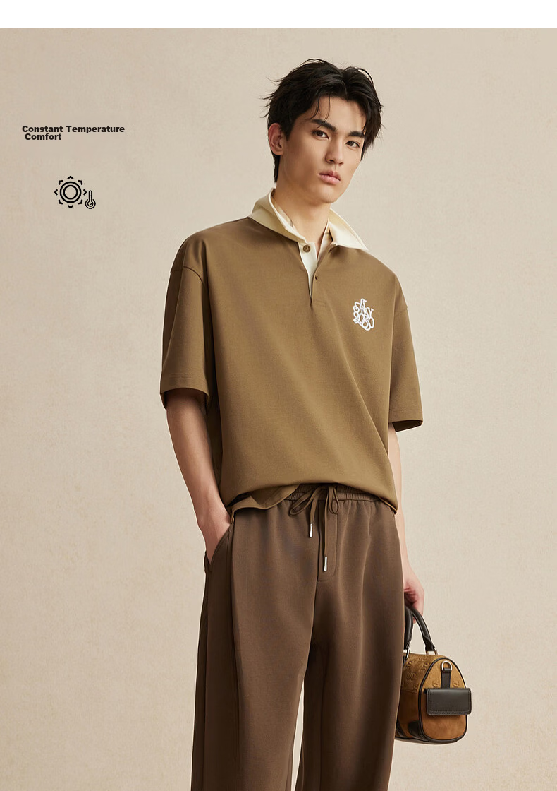 CABBEEN Polo Shirt Men Embroidered High-Frequency Heat Transfer Logo Light Color Contrast Collar 2026 Summer Short Sleeve Polo Shirt 14