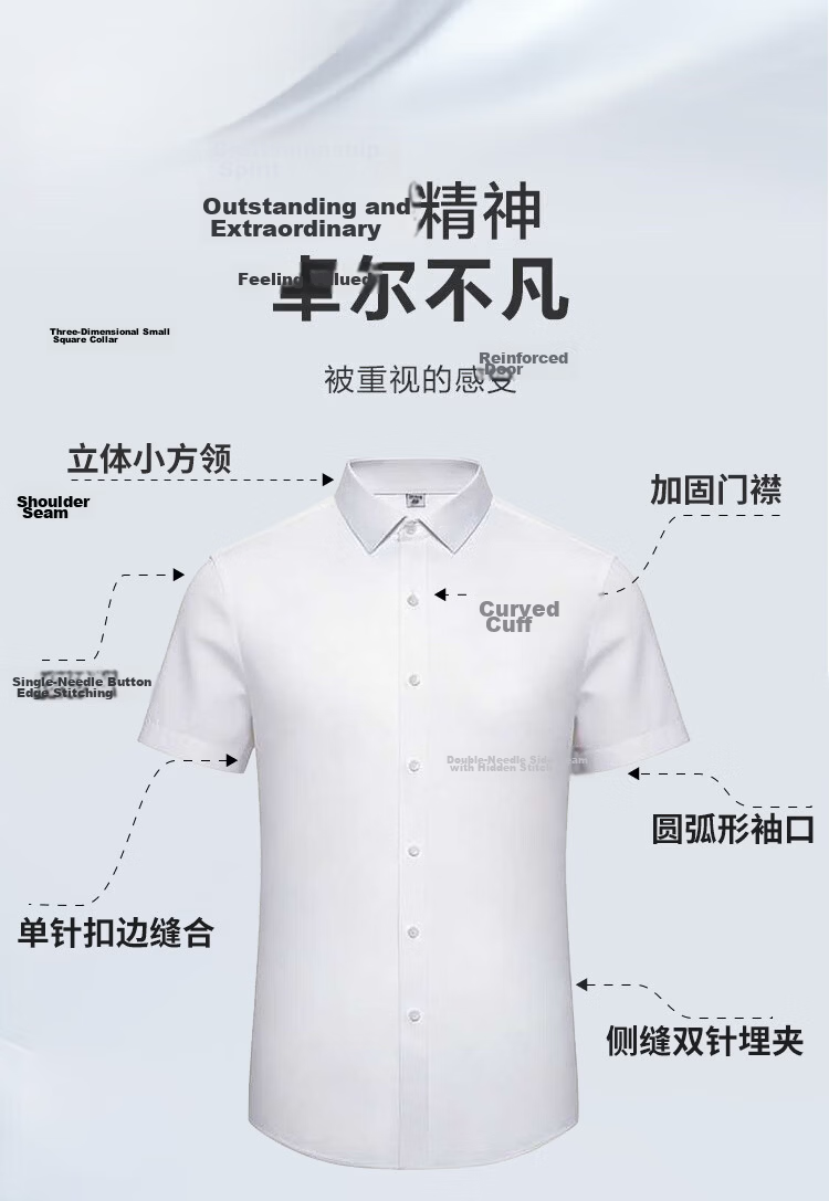Hodo Men's Short Sleeve Business Dress Shirt White Workwear Summer Lightweight Breathable Shirt M 8