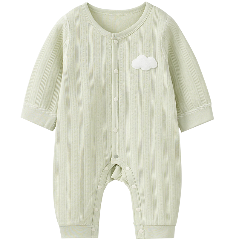 TONGTAI Baby Romper Spring and Autumn Pure Cotton Unisex Infant Jumpsuit Sleepwear Jacquard Green 73cm
