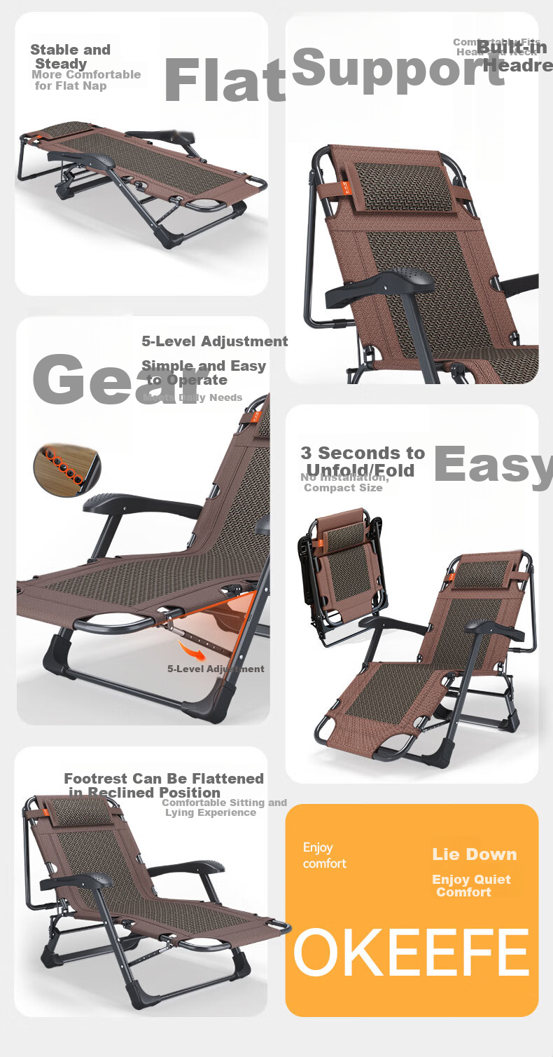 Aokai Fu Folding Bed Recliner Single Office Nap Bed Folding Chair Nap Chair Military Cot Wicker Weave 2