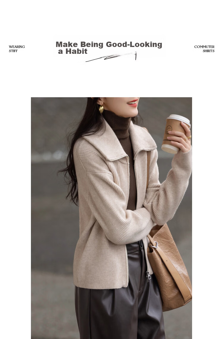 Demana Soft Research Institute Spring Dopamine Zip-up Collar Cardigan Slimming Yarn Knitwear Women's Top 9