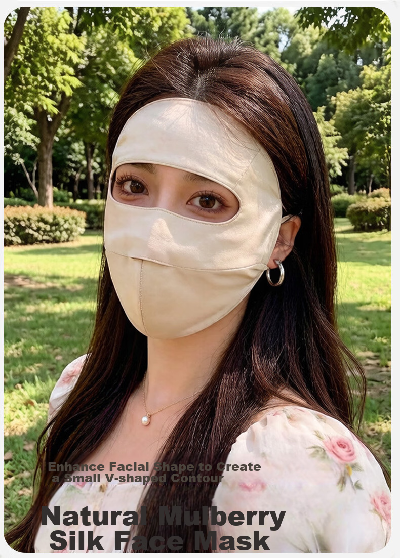 Muchiston Silk Sunscreen Face Mask for Women 2026 Summer New Full Face Protective Mask Double-Layer Mulberry Silk Face Cover 3