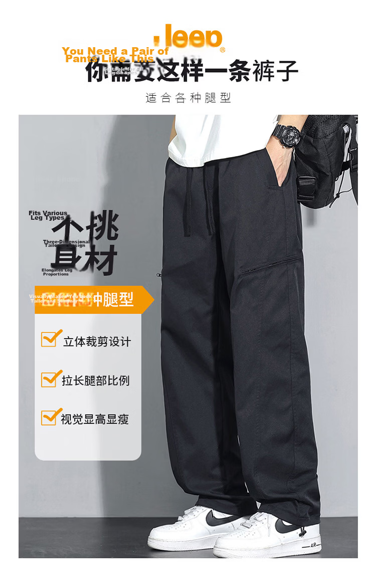 JEEP Men's Summer Workwear Pants Straight Loose Fit Casual Trousers Green M 2