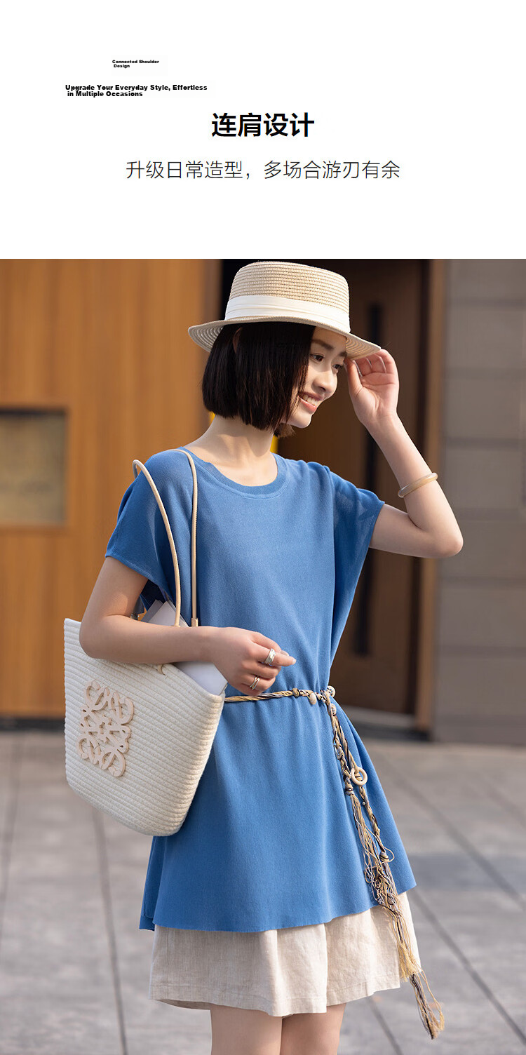 Demana [Breathable Tencel] Summer Lightweight Office Round Neck Raglan Loose Slimming Concealing Knit Sweater for Women Premium Feel 7