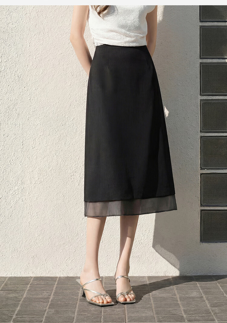 Shangdu Bila Urban Intelligent Commuter Women's Spring Elegant Slim Fit Elastic Waist A-Line Chiffon Midi Skirt 4