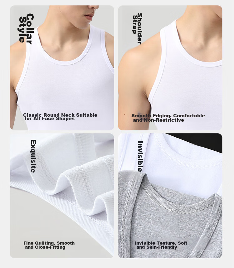 Langsha Men's Pure Cotton Vest High Elasticity Sports Sweat-Absorbing Breathable 2-Pack 19