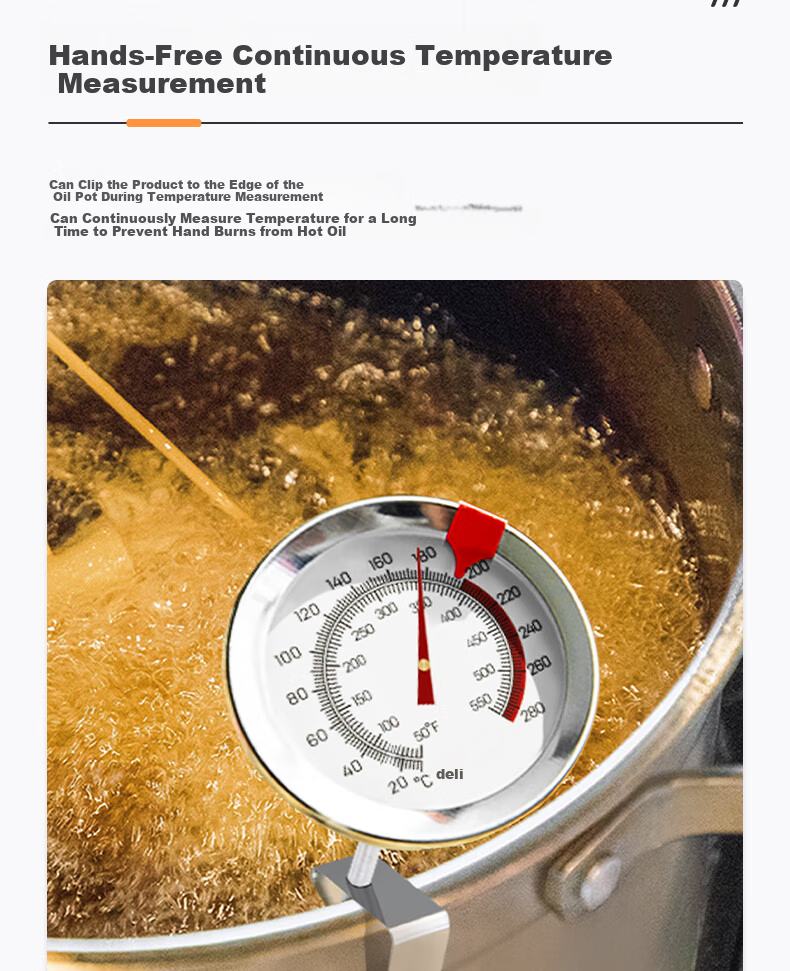Deli LE550 Oil Thermometer Frying Temperature Food Water Milk Temperature Gauge 5