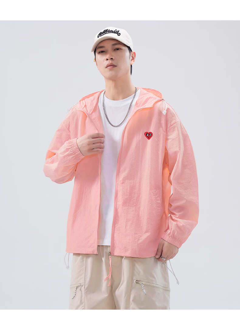Charles Heart Embroidery Hooded Sun Protection Jacket Lightweight Breathable Outdoor Sunproof Coat Pink XL 11