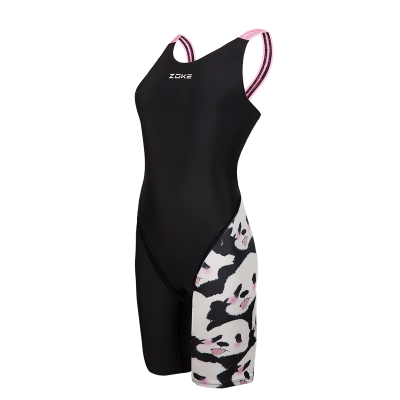 ZOKE One-Piece Swimsuit for Women, Knee-Length Sleeveless Fitness Training Swimwear 123535885 Black White Pink Panda Floral Pattern 3XL