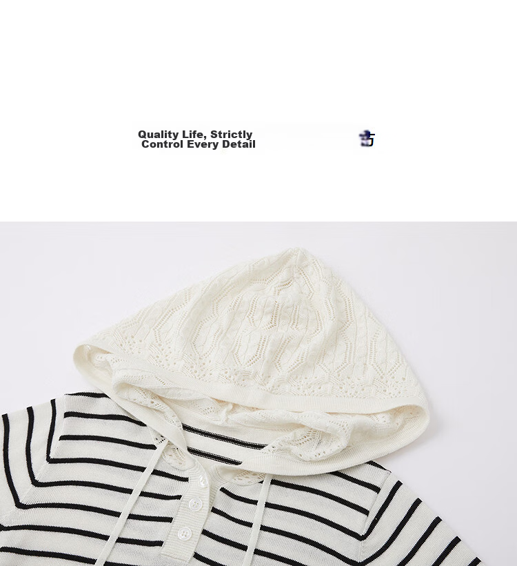Demana [Wool and Mulberry Silk Blend] Spring Vintage Style Hooded Crochet Stripe Loose Slim Fit Women's Dress 12