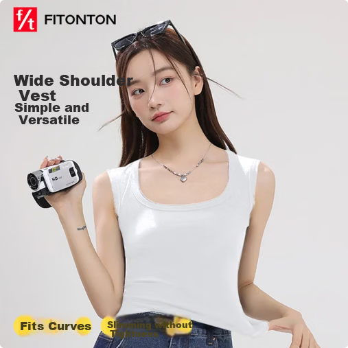 FitonTon Women's Ribbed Casual Slimming Tank Top, Comfortable and Versatile, Off-White + Heather Gray, XL