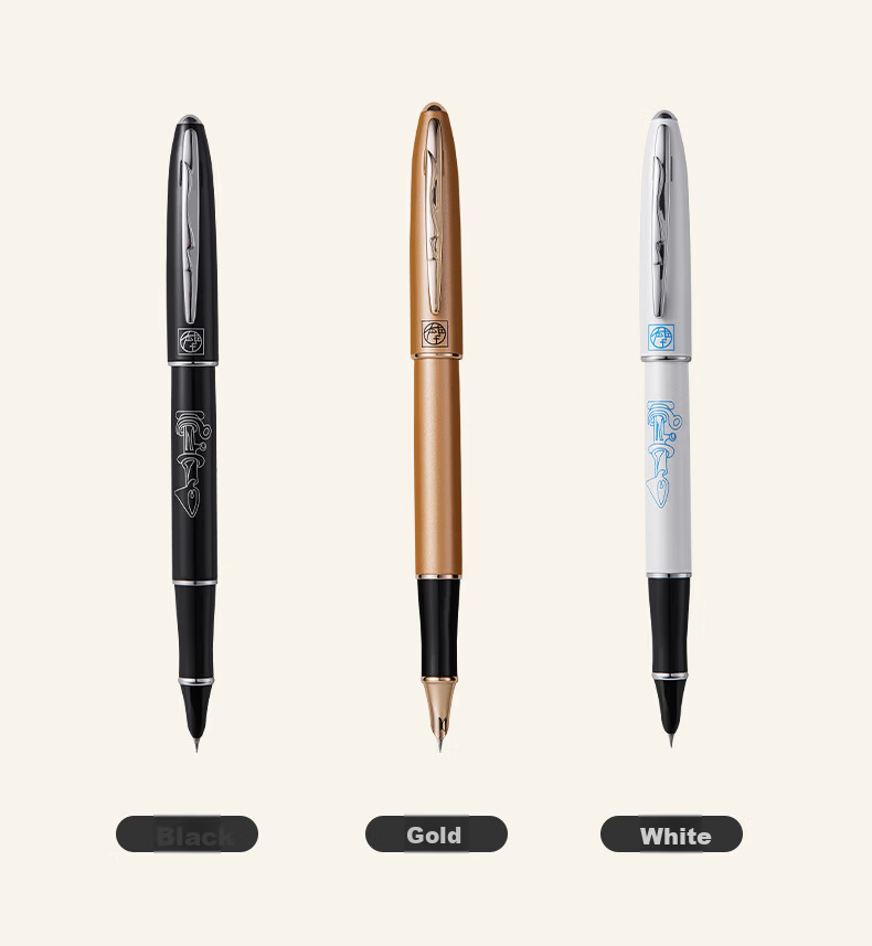 Pimio Fountain Pen And Signature Pen Set for Elementary School Students Grades 4-6, Beginner Writing Practice Stationery Set, 606 Ink Gift Box Graduation Present, Gold 10