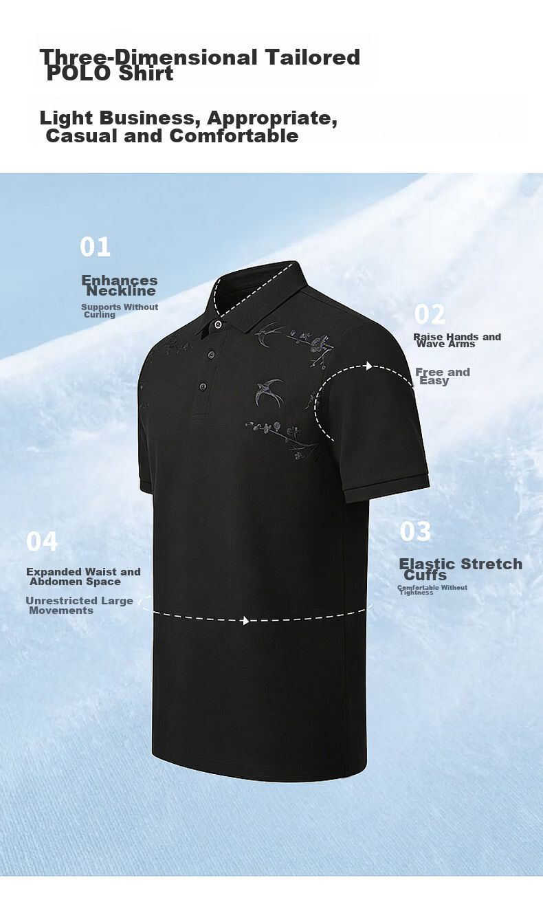 CABBEEN 200G Sorona Cooling Pique Polo Shirt Breathable Honeycomb Texture Plum Blossom Embroidery Summer 2026 Short Sleeve Polo 7