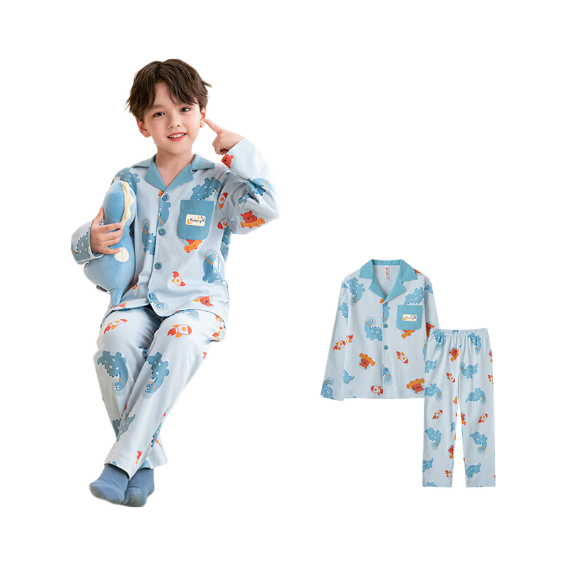 Fenteng Children's Pajamas Class A 100% Cotton 7A Antibacterial Anti-Static Spring 2025 New Boys' Home Wear Set