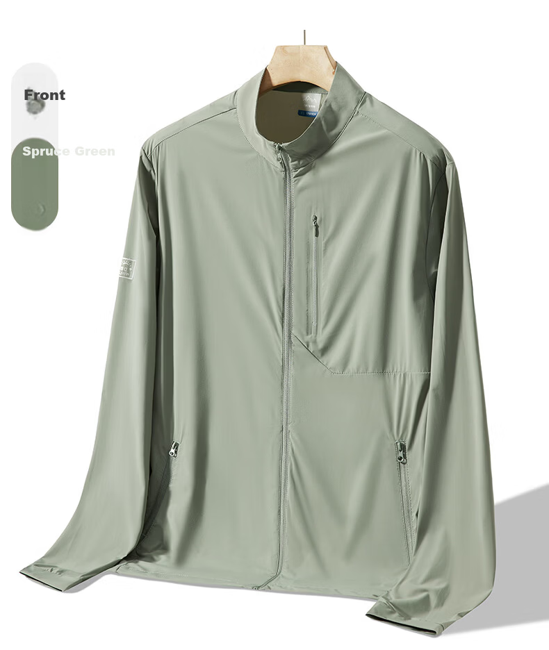 ROMON Men's Summer Thin Quick-Dry Ice Silk Breathable Stand Collar Executive Jacket Quick-Dry Coat 001 Light Gray L 15