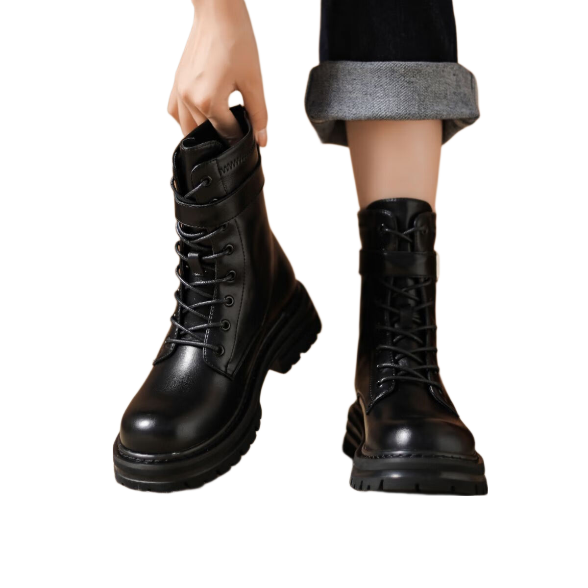 DAPHNE Thick-Soled Martin Boots for Women, Autumn And Winter Short Boots, Versatile Single Boots, British Style Mid-Calf Boots for Women, Black, Size 39