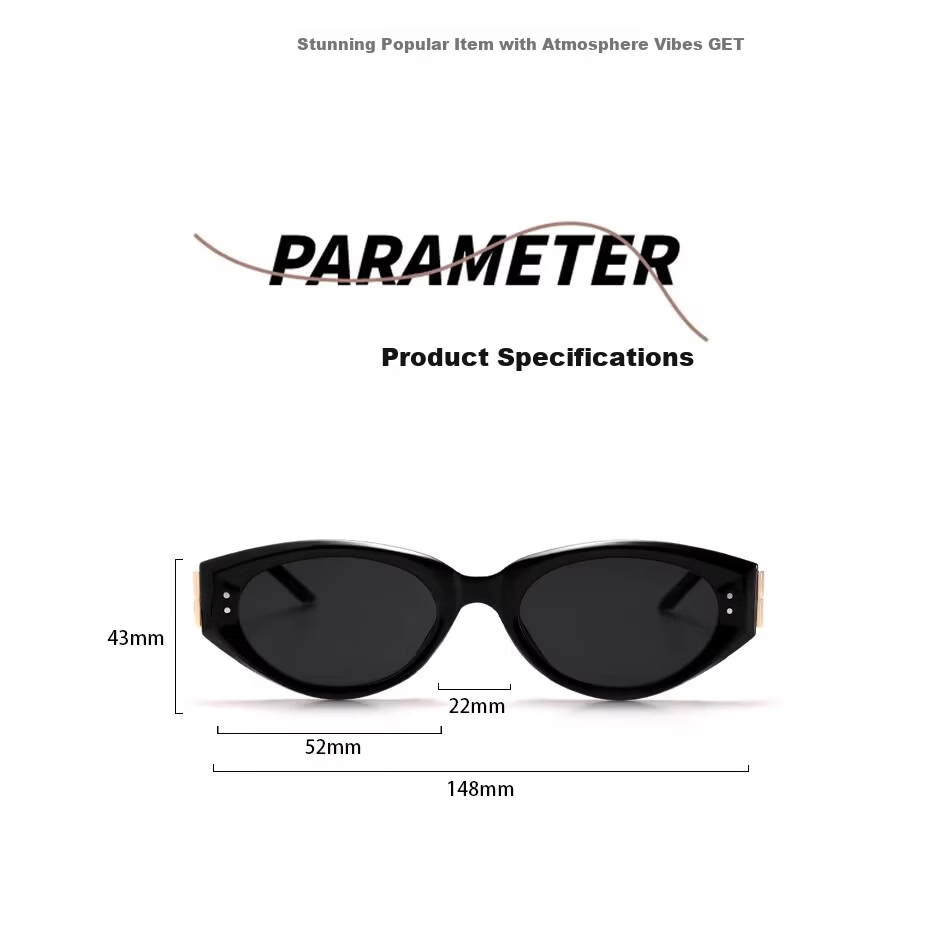 Boshide Polarized Vintage Cat Eye Sunglasses High-End Slimming Square Round Face Black Frame Gold Temples 14