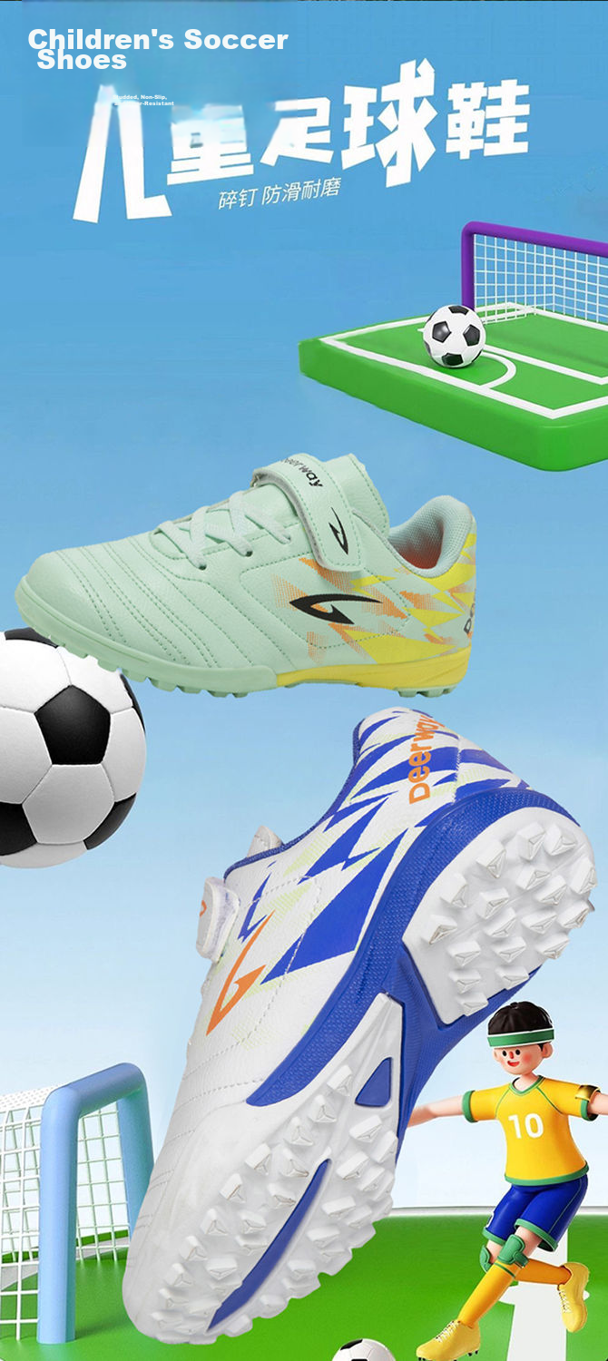 DEERWAY Kids Professional Soccer Shoes 6-12 Years Old TF Turf Cleats Summer Breathable Non-Slip Training Shoes Light Green Size 31 2
