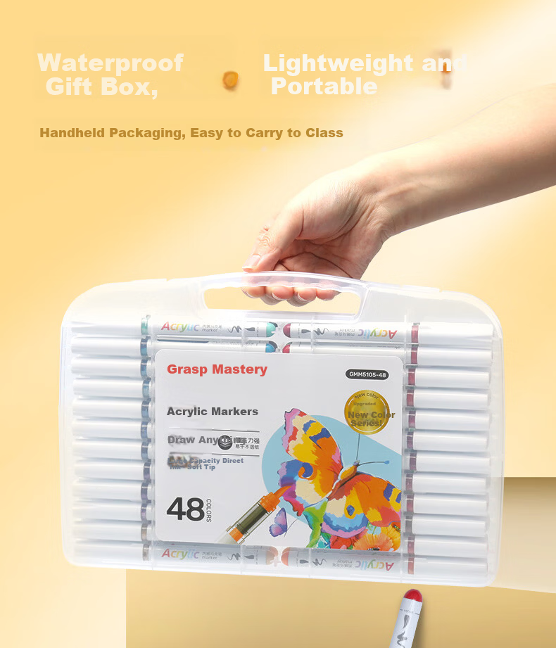 Direct Liquid Soft Tip Acrylic Markers 48 Colors Student Set Non-Transparent Layerable Watercolor Paint Pens Gift Box 16
