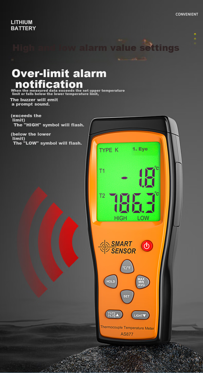 CEM AS887 Four-Channel Thermocouple Temperature Meter K-Type Thermocouple Probe High-Precision Thermometer 4