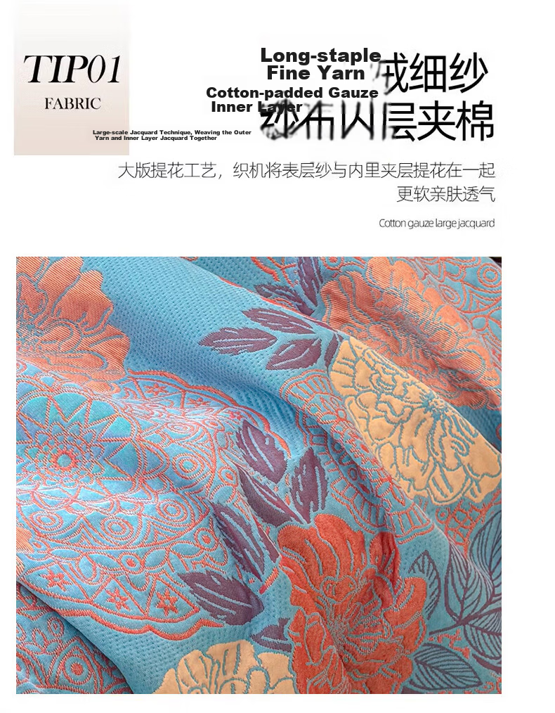 Hongdou Class A Cloud Feel Three-Layer Gauze Towel Quilt Thickened Air Conditioning Blanket Thin Blanket Nap Blanket 1.5*2m Floral 4