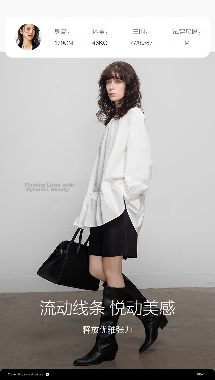 Demana [Pure Cotton Poplin] Spring Elegant Round Neck Mid-Length Doll Shirt Loose Small Size Blouse for Women 9