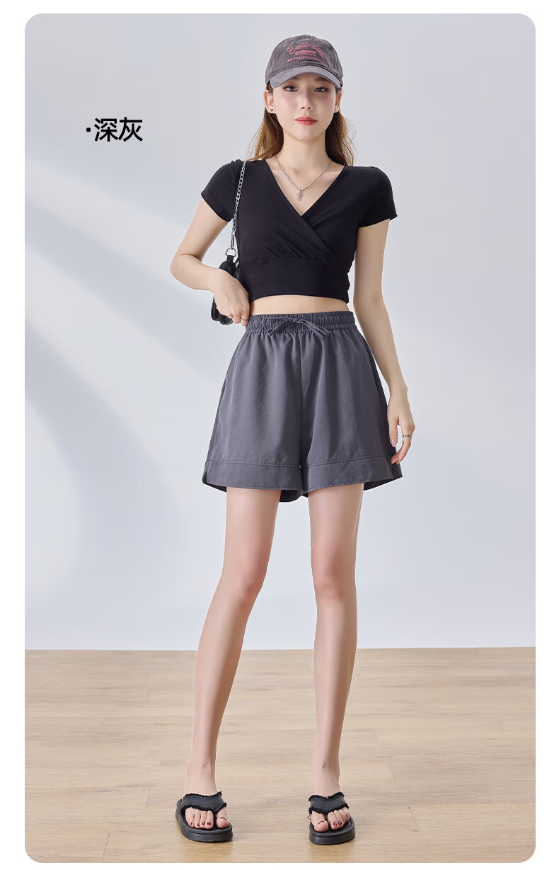 LangSha High-Waist Women's Sports Shorts Summer Three-Point Split Ice Silk Thin Loose Wide-Leg Pants 23