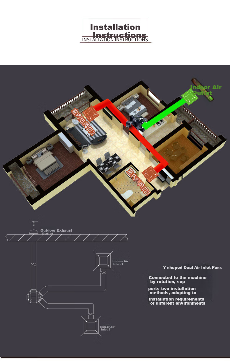 Nedfon DPT10-11 Dual Outlet Exhaust Fan Bathroom Hotel Duct Ventilation Split Ventilator Extractor Fan 6