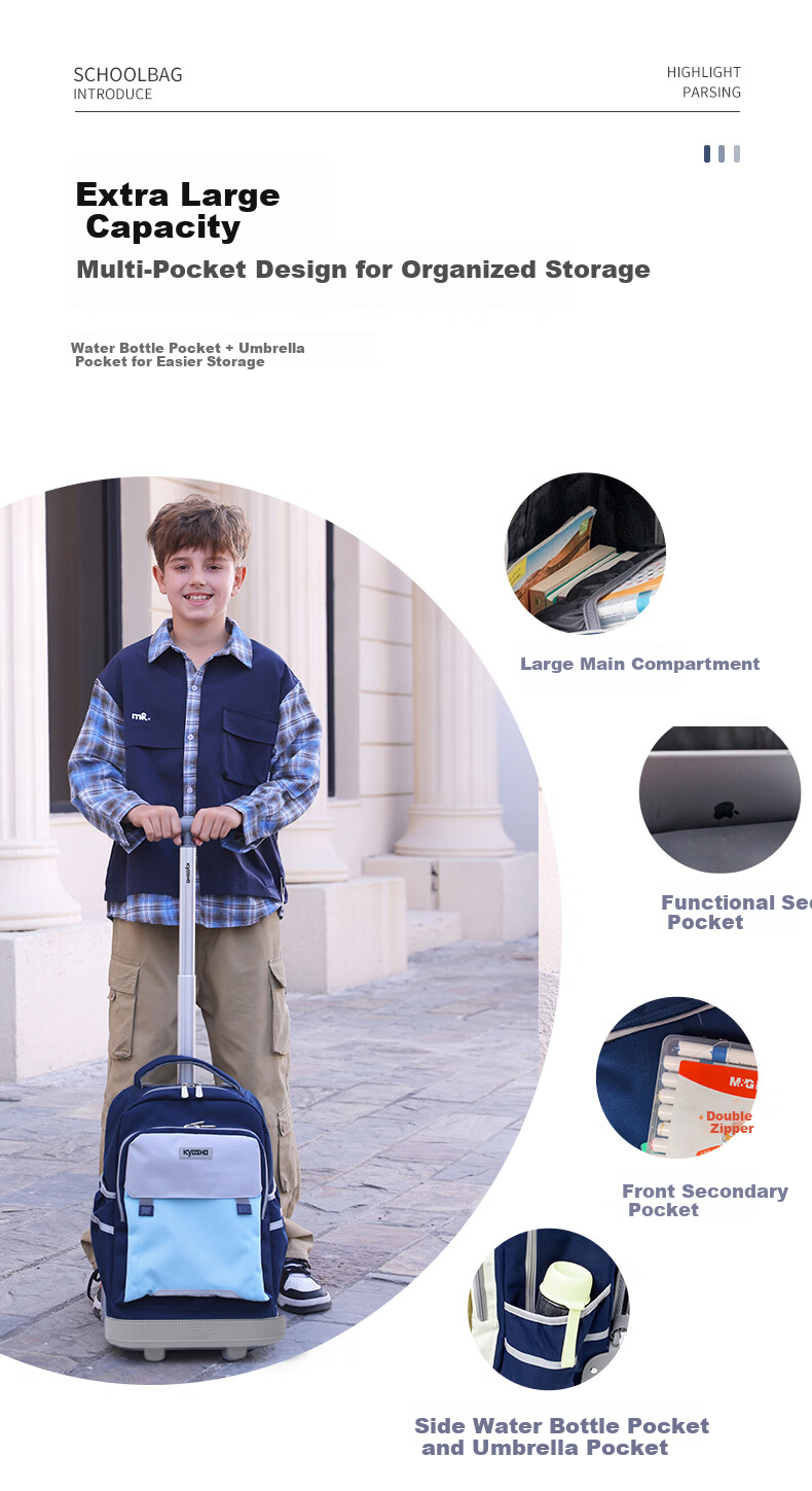 Kyosho Trolley School Backpack Large Capacity for Elementary and Middle School Students Purple 7