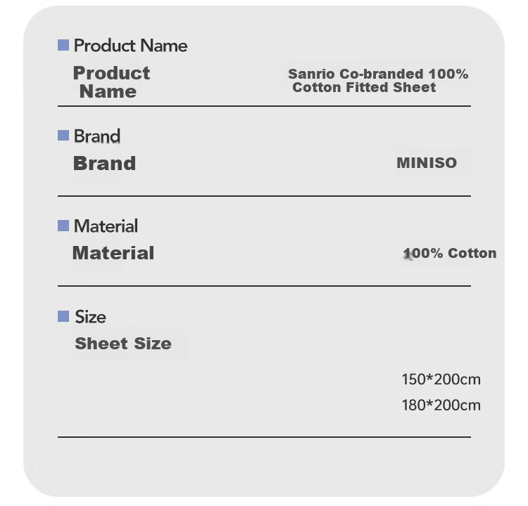 MINISO 100% Cotton Fitted Sheet 1.5x2m Full Cotton Mattress Cover Protector 12