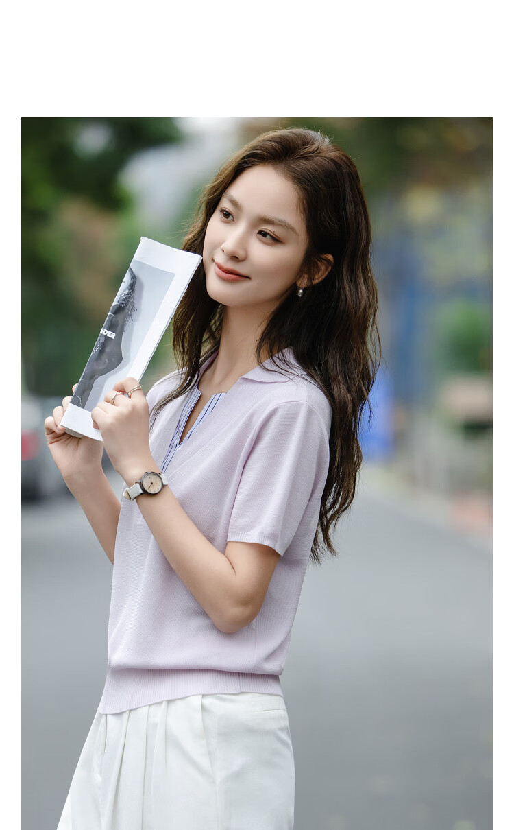 Demana [Light Oxygen Lyocell] Summer Simple Style V-Neck Striped Slim Knit Top for Women Premium Feel 10