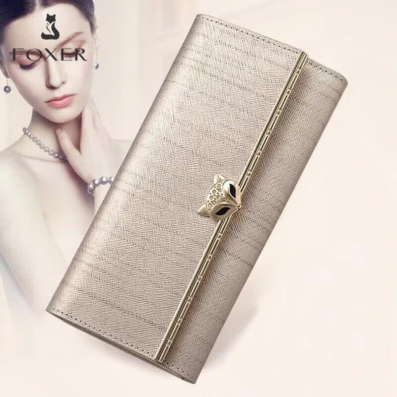 FOXER Genuine Leather Women's Large Capacity Long Wallet Card Holder Money Clip Clutch Coin Purse Luxury Girlfriend Birthday Gift