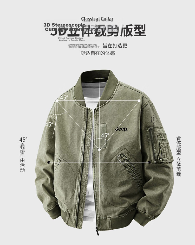 JEEP Men's Jacket Spring Autumn Trendy Workwear Cotton Short Casual Versatile Gray Green 2XL 7
