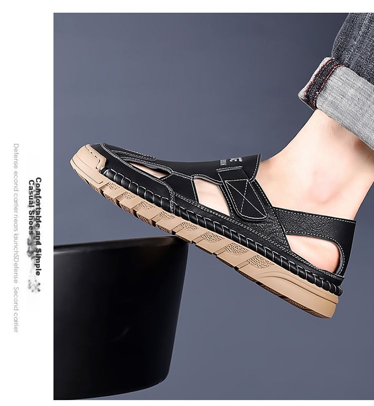 Jingzhenlianggong New Casual Sandals High-Quality Ultra-Soft Men's Breathable Sandals Wear-Resistant Non-Slip Yellow [Leather Version] Size 43 30