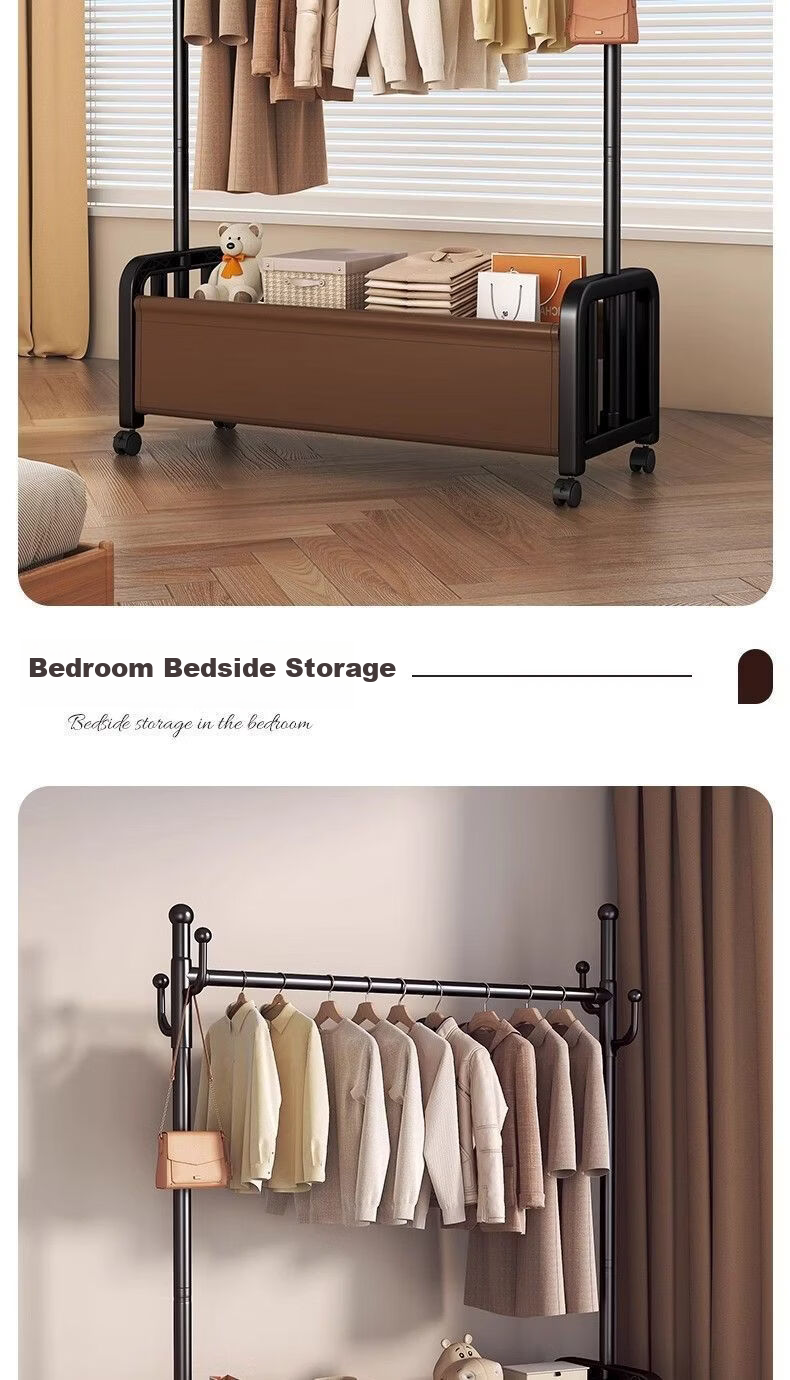 Hakkai Bird Floor Clothes Drying Rack Home Bedroom Garment Rack Mobile with Wheels Indoor Storage Coat Rack 11