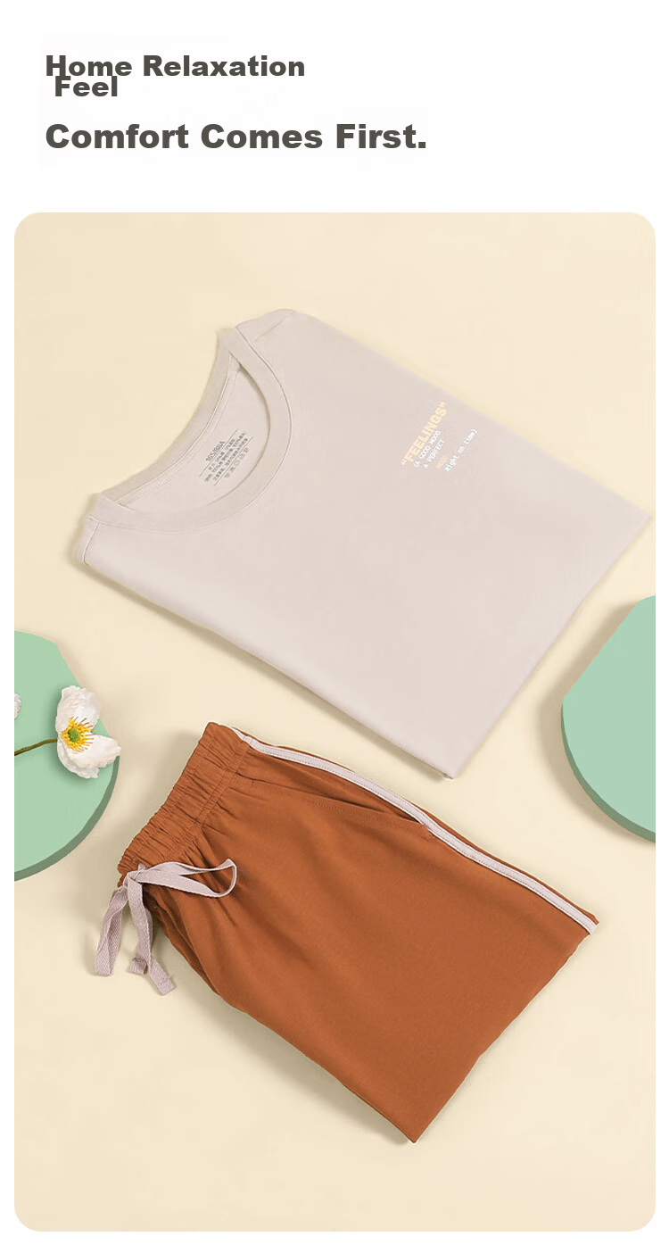 Hodohome Women's Pullover Short Sleeve Soft Cotton Pajama Set Casual Homewear Suitable for Outdoor Wear (160) 5